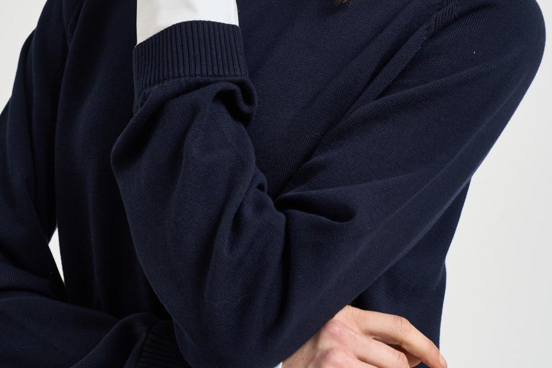 Maglia donna blu con inserto camicia bianca Y6SB60 N06 SEMICOUTURE 