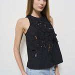 Top donna in popeline nero ricamato 13606 NERO8012 FORTE FORTE 
