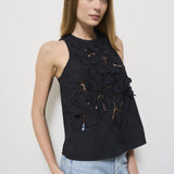 Top donna in popeline nero ricamato 13606 NERO8012 FORTE FORTE 
