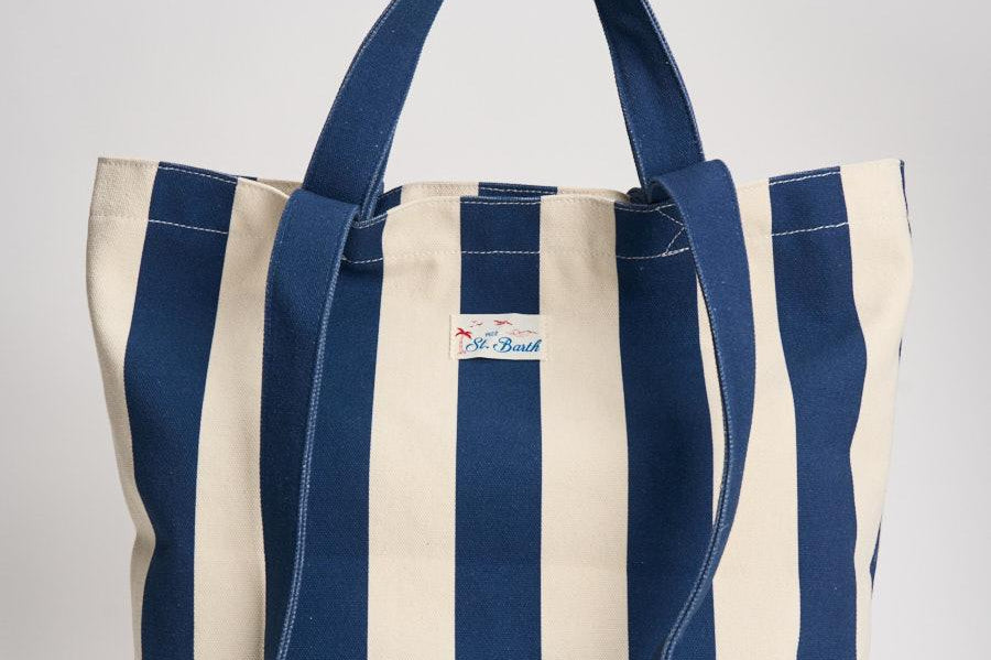 Borsa tote donna in cotone a righe blu STRIPESPOP 61 MC2 SAINT BARTH 