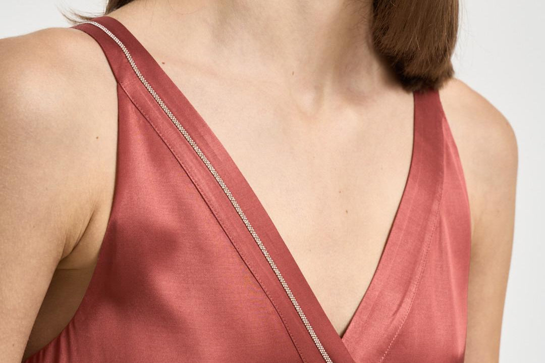 Abito donna midi rosso mattone A02056 06638124 PESERICO 