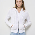 Felpa donna in maglia con zip bianca 211959124 002 RALPH LAUREN 