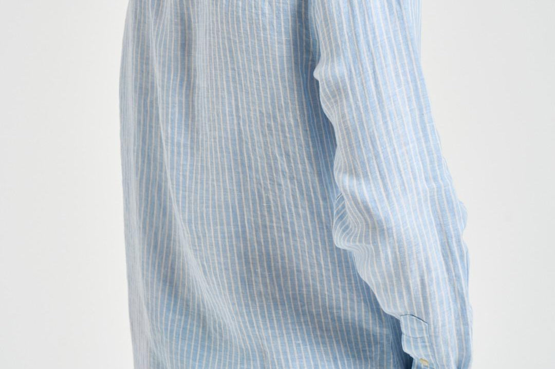 Camicia uomo in lino gessato celeste 710B15647 003 RALPH LAUREN 