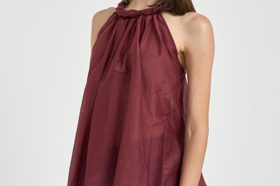 Top donna con torchon intrecciato bordeaux S6SI02 D57 SEMICOUTURE 