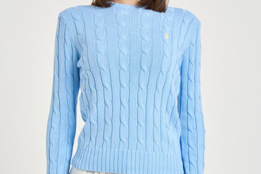 Maglia donna girocollo a trecce celeste 211971869 512 RALPH LAUREN 