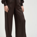 Pantalone donna satinato marrone Y6SM39 V22 SEMICOUTURE 