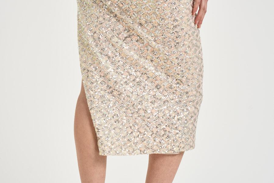 Gonna donna full paillettes cipria 609GO UNICA ACTUALEE 