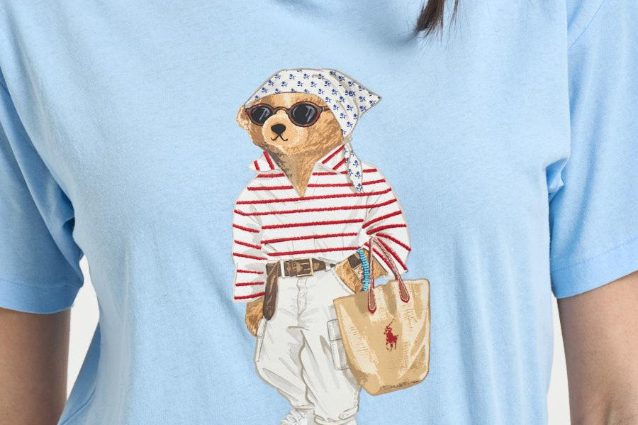 T-shirt donna girocollo Bear celeste 211A12734 001 RALPH LAUREN 