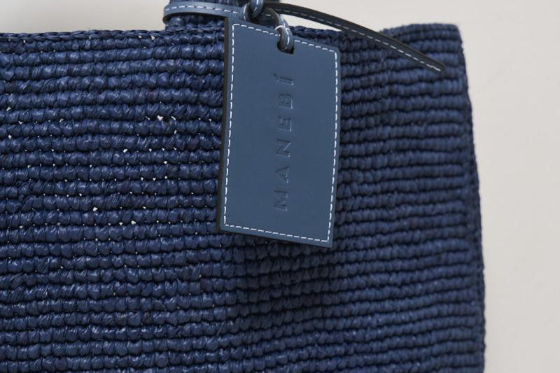 Borsa donna a mano in rafia blu V3.3EV VINTAGENAVY MANEBI' 