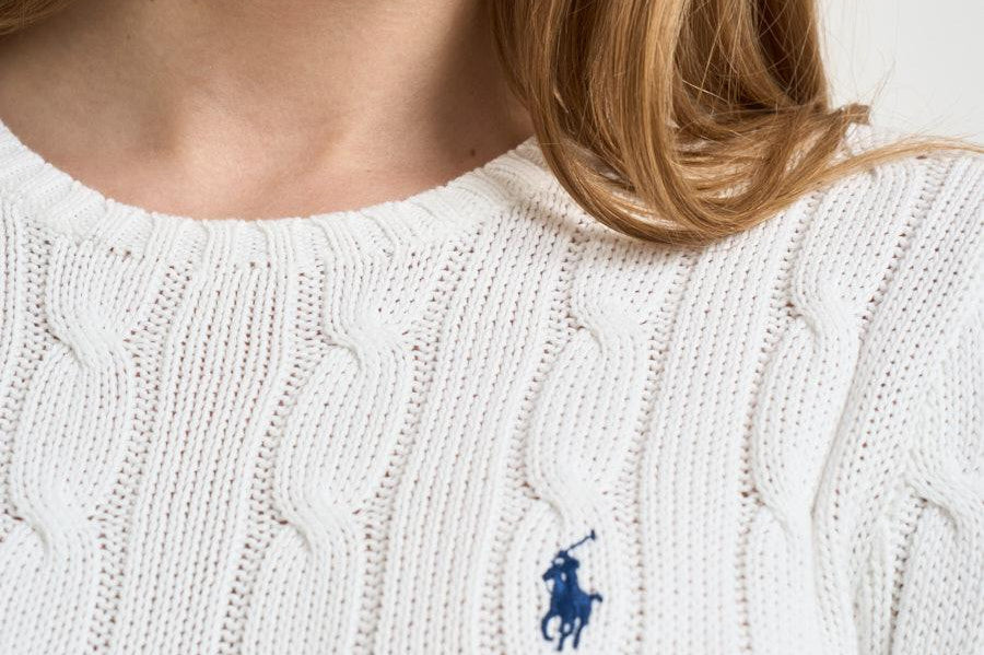 Maglia donna girocollo a trecce bianca 211971869 007 RALPH LAUREN 