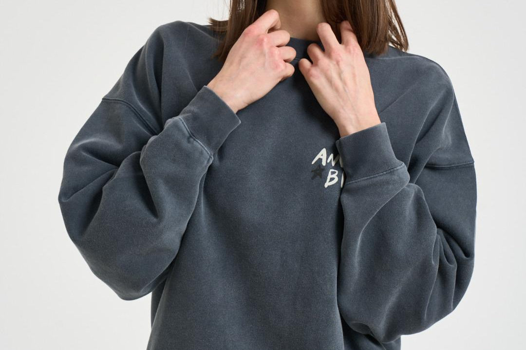 Felpa donna girocollo Miles grigio topo 12055 WBL1WASHEDBLACK ANINE BING 