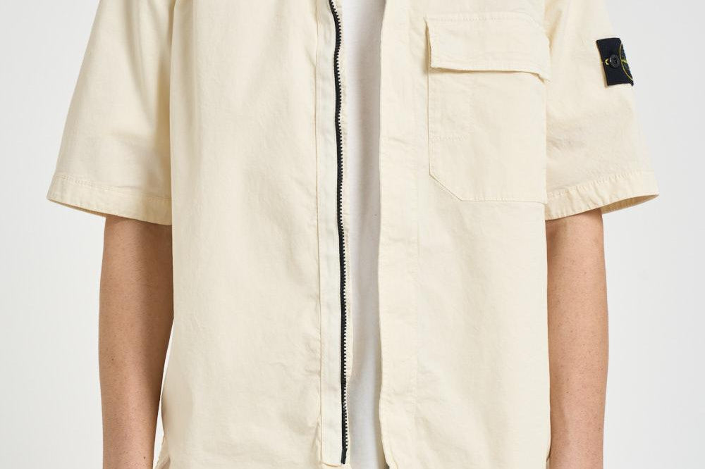 Camicia uomo manica corta panna 1100025 S0A10V0093 STONE ISLAND 