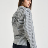 Camicia donna incrociata a righe bianca e grigia LACE MUL5726S IRO 