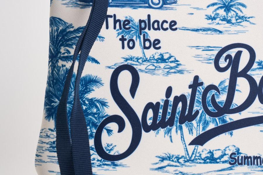 Pochette donna Aline con fantasia tropicale azzurra e bianca ALINE 01078L MC2 SAINT BARTH 