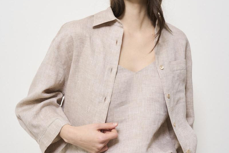 Camicia donna in lino beige S06121 2600948 PESERICO 