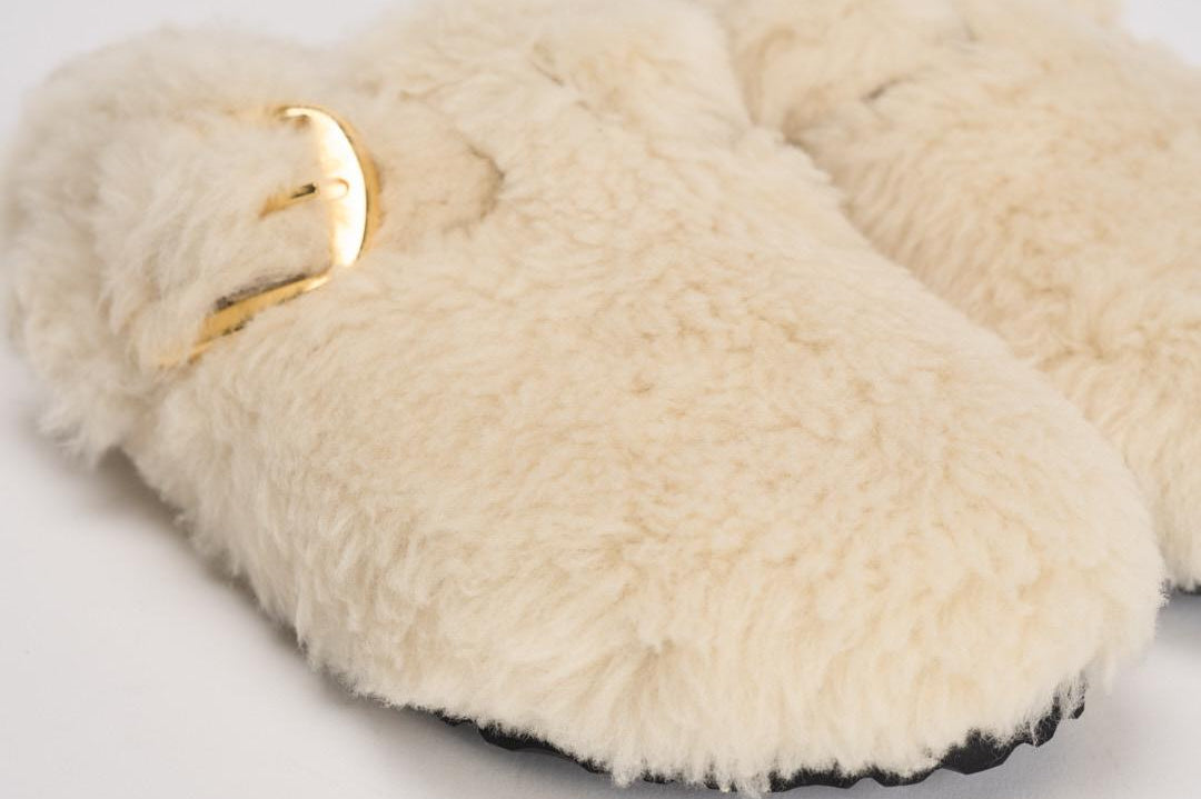 Scarpa donna Boston Big Buckle Sheraling Mule bianca 1025664 EGG SHELL BIRKENSTOCK 