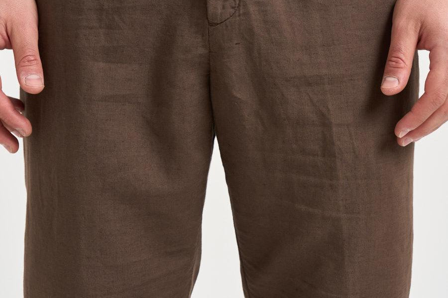 Pantalone uomo in lino marrone PG26 82 PERFECTION 