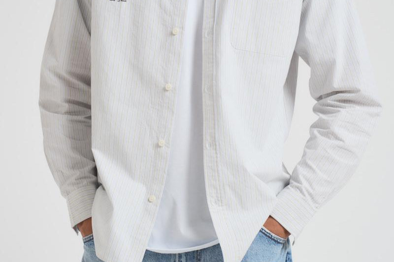 Camicia uomo a righe pistacchio e bianca 1000442 479 LES DEUX 