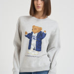 Felpa donna girocollo grigia con Bear 211972794 001 RALPH LAUREN 