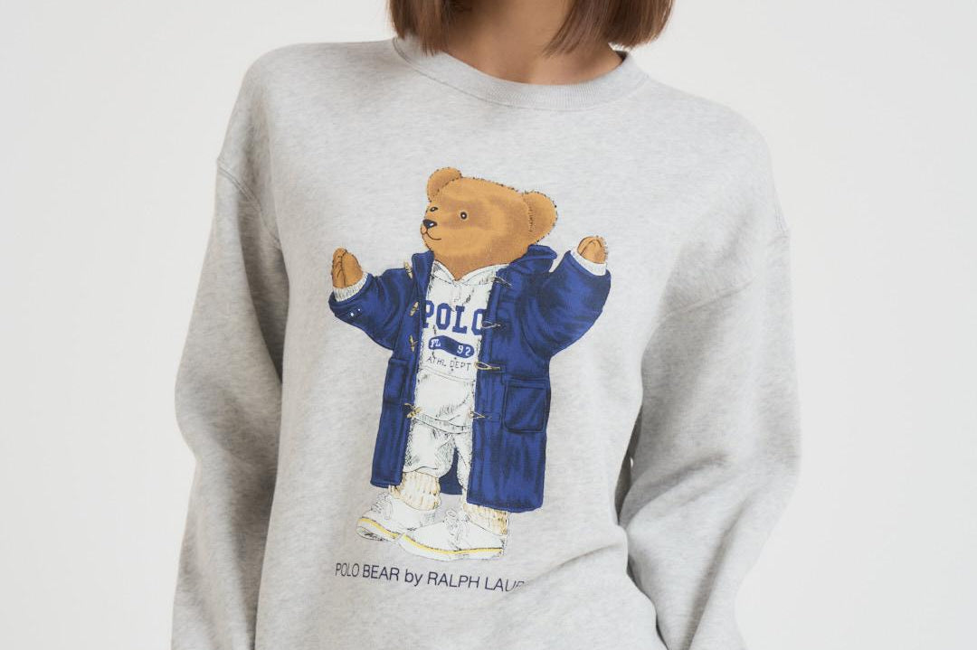 Felpa donna girocollo grigia con Bear 211972794 001 RALPH LAUREN 