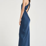 Abito donna lungo satinato blu 16193 BLUE ACTUALEE 
