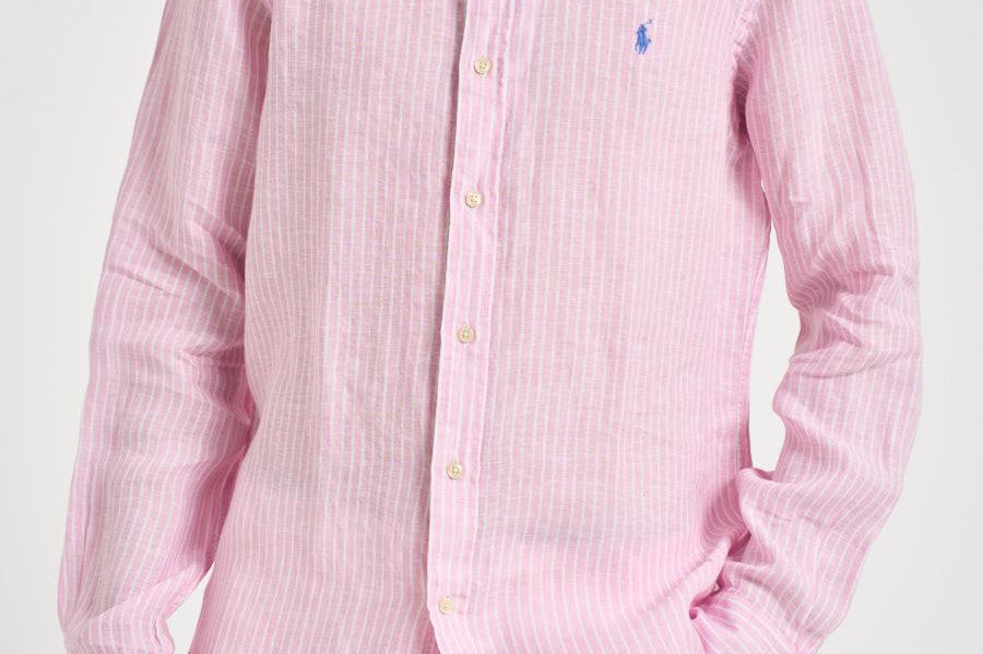Camicia uomo in lino a righe rosa 710B15594 008 RALPH LAUREN 