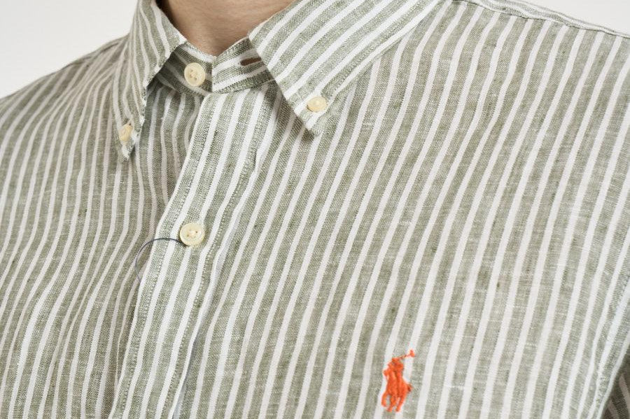 Camicia uomo in lino a righe verde 710B15594 001 RALPH LAUREN 