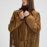 Giubbotto donna in suede cammello con frange GWP02368 P00216055678 GOLDEN GOOSE 
