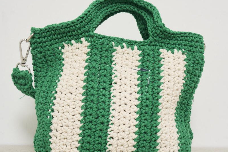 Borsa donna crochet a righe verde CROCHETBAGMINI 00193H MC2 SAINT BARTH 