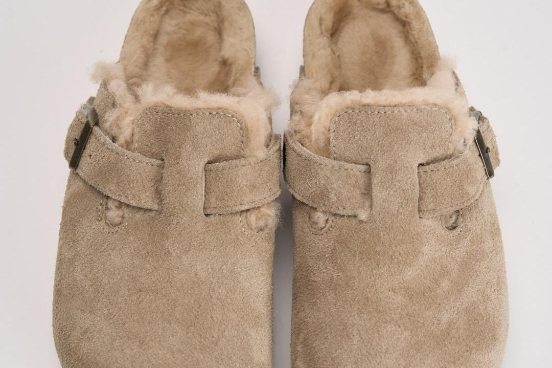 Scarpa donna Boston con pelliccia di agnello taupe 1028299 TAUPE BIRKENSTOCK 