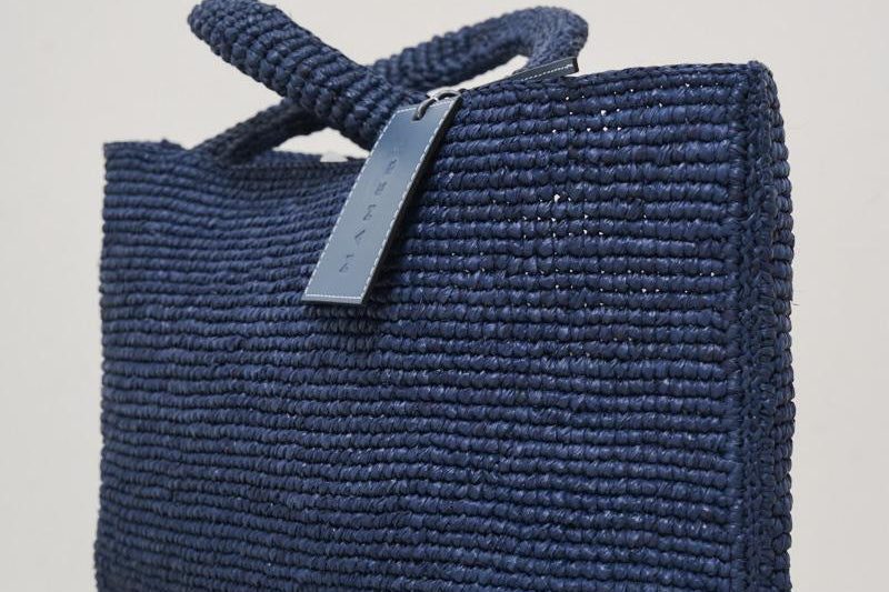 Borsa donna a mano in rafia blu V3.3EV VINTAGENAVY MANEBI' 