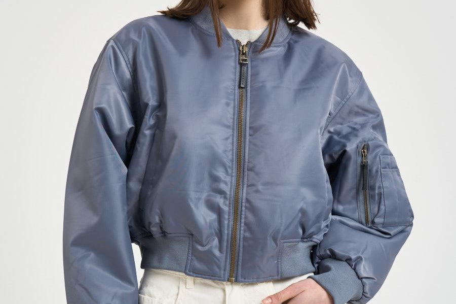 Bomber donna cropped in nylon grigio 12156 DARKGREY ANINE BING 