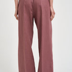 Pantalone donna palazzo in lino rosa malva S6SN38 H92 SEMICOUTURE 