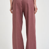 Pantalone donna palazzo in lino rosa malva S6SN38 H92 SEMICOUTURE 