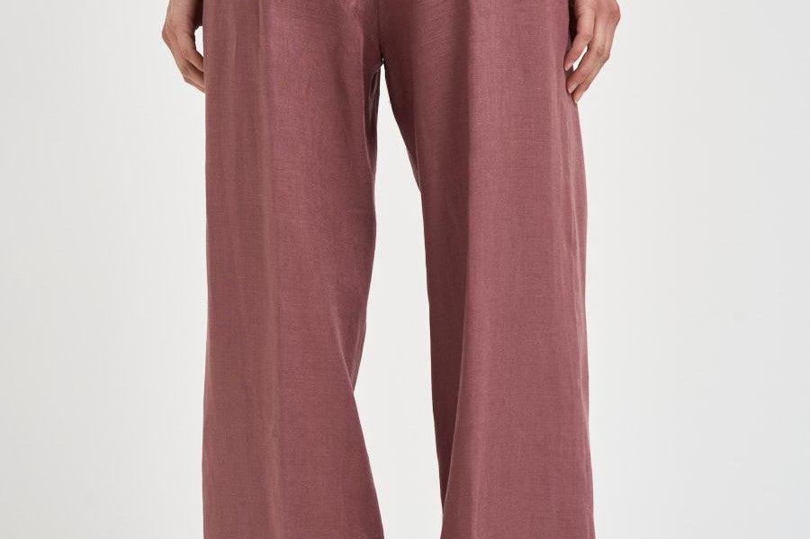 Pantalone donna palazzo in lino rosa malva S6SN38 H92 SEMICOUTURE 