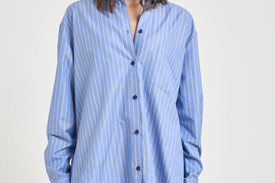 Camicia donna over a righe blu e bianco TM190901D LIGHTBLUESAFFRON THE ANDAMANE 
