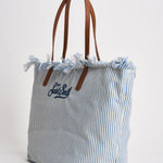 Borsa donna City in canvas a righe celeste CBF0001 TINYSTRIPES1017 MC2 SAINT BARTH 