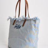 Borsa donna City in canvas a righe celeste CBF0001 TINYSTRIPES1017 MC2 SAINT BARTH 