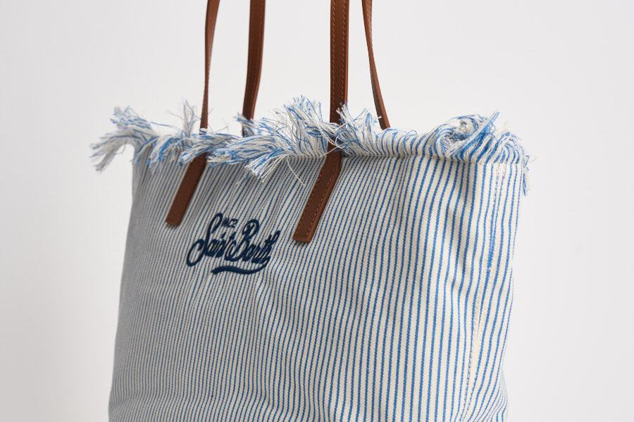 Borsa donna City in canvas a righe celeste CBF0001 TINYSTRIPES1017 MC2 SAINT BARTH 