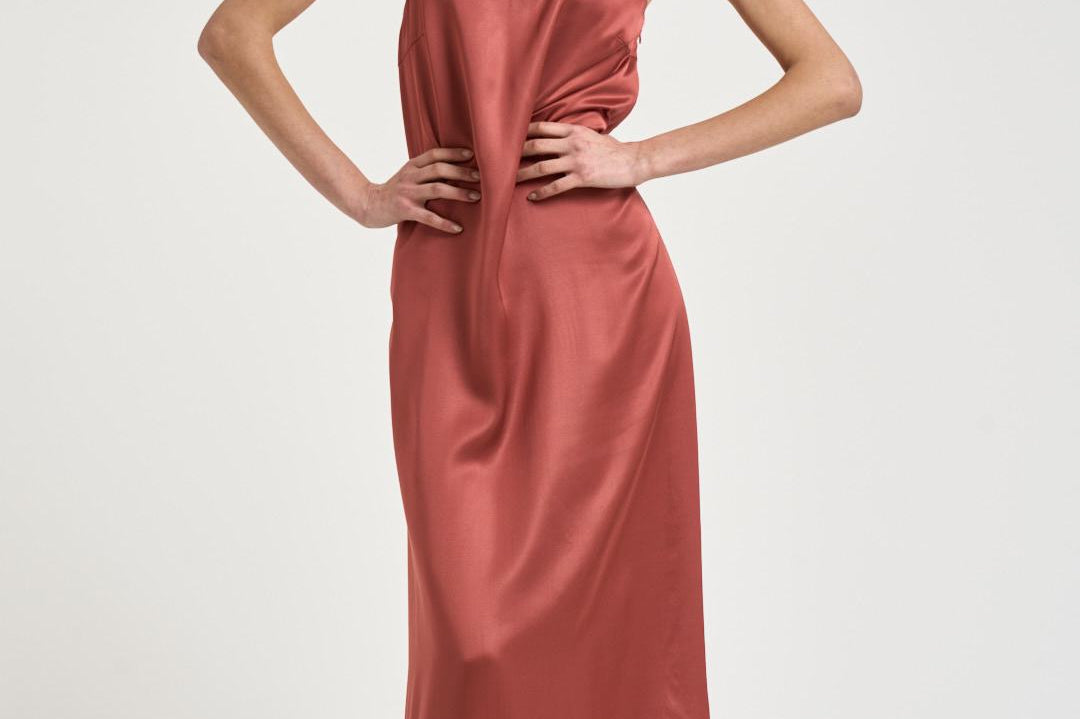 Abito donna midi rosso mattone A02056 06638124 PESERICO 