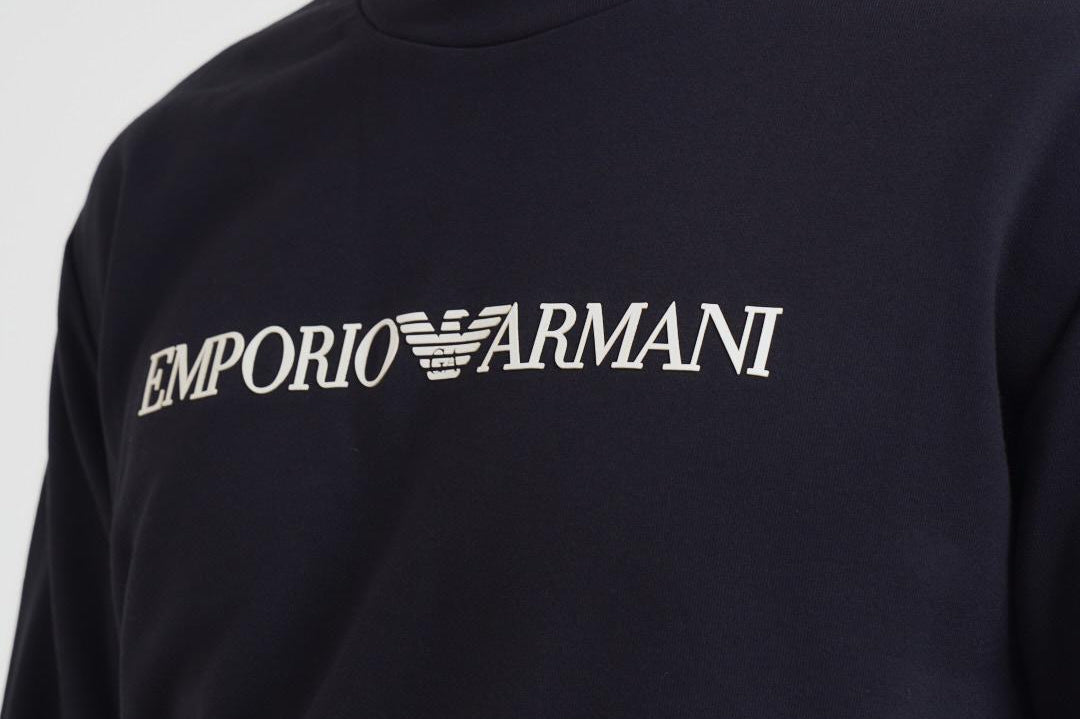 Felpa uomo girocollo blu con stampa logo 8N1MR6 1JRIZF905 EMPORIO ARMANI 