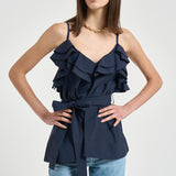 Blusa donna con balze blu D313354 CANYOX26012 P.a.r.o.s.h. 