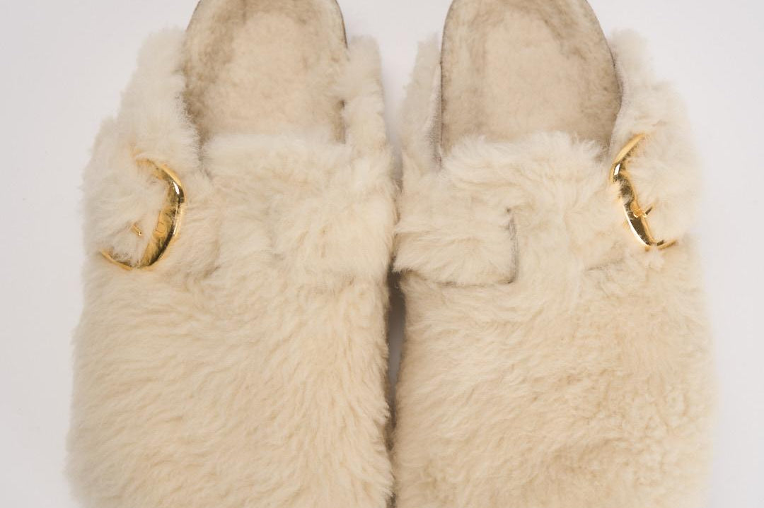 Scarpa donna Boston Big Buckle Sheraling Mule bianca 1025664 EGG SHELL BIRKENSTOCK 