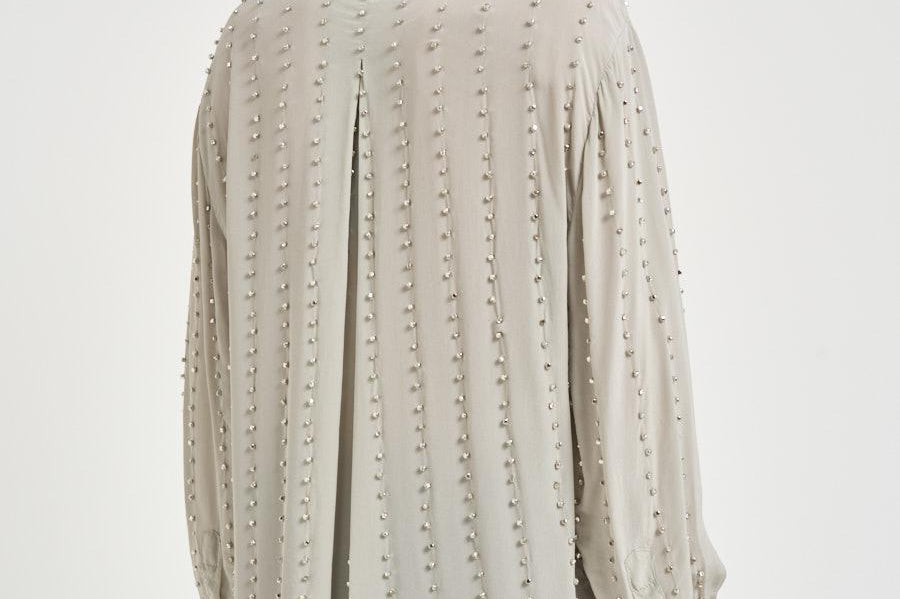Camicia donna con strass grigia 106238A31F CAITLINI18 PINKO 