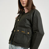 Giacca donna Beadnell Waxed verde scuro e rosa LWX1403 OL99 BARBOUR 