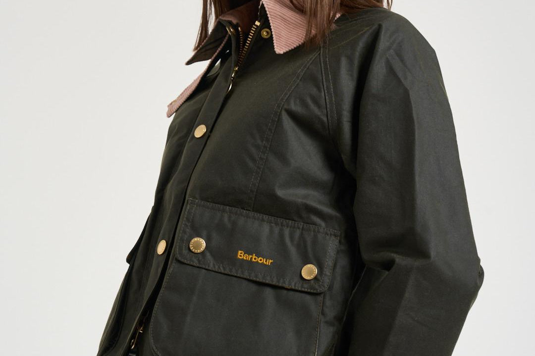 Giacca donna Beadnell Waxed verde scuro e rosa LWX1403 OL99 BARBOUR 