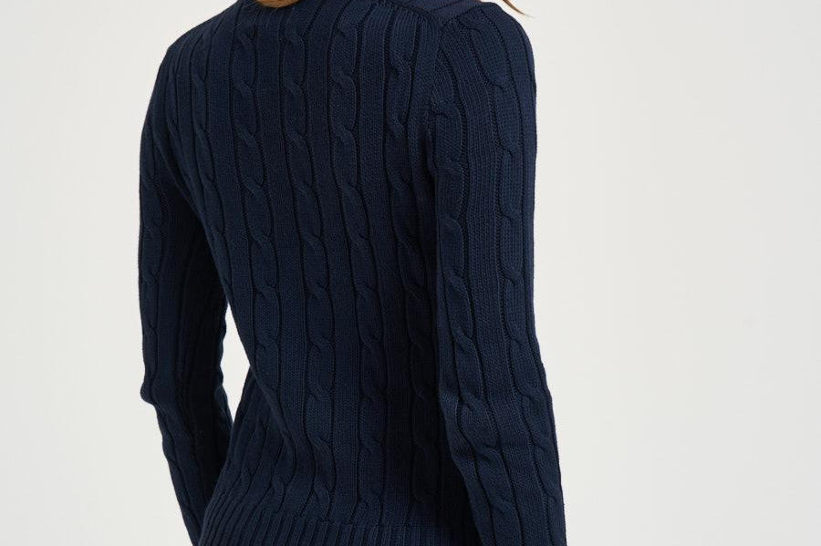 Maglia donna girocollo a trecce blu notte 211971869 008 RALPH LAUREN 