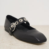 Ballerina donna Uma Eyelet nera con borchie RKLS08FL159 BLACK AEYDE 