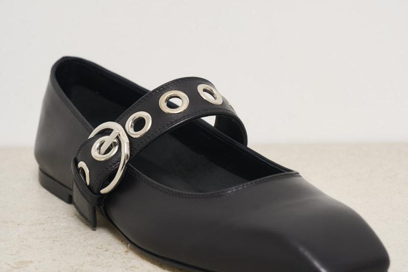 Ballerina donna Uma Eyelet nera con borchie RKLS08FL159 BLACK AEYDE 