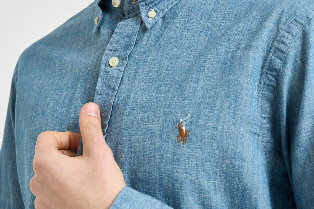 Camicia uomo in denim chiaro 710548538 001 RALPH LAUREN 